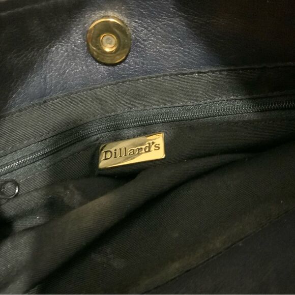 Dillard's Women’s Woven Navy Blue Shoulder Bag Purse Leather trim - Picture 12 of 15